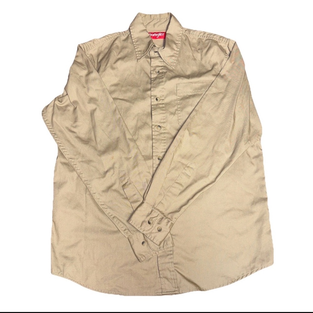 Wrangler Premium Men's Shirts Long-Sleeve‎ Button-Down One Pocket Cotton Tan Med